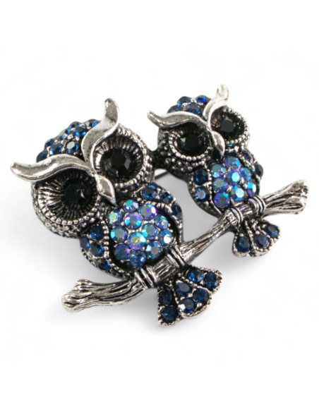 BROSZKA BROSZA dwie SOWY, NIEBIESKA SOWA  LOLITA AKCESORIA