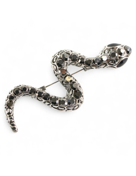 BROSZKA BROSZA ELEGANCKI WĄŻ Z GRAFITOWYMI CYRKONIAMI LOLITA AKCESORIA
