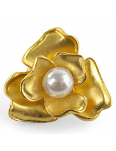 BROSZKA BROSZA ELEGANCKI ZŁOTY KWIAT KWIATEK z perłą...