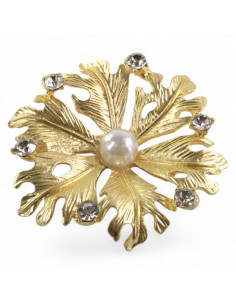 BROSZKA BROSZA ELEGANCKI ZŁOTY KWIAT KWIATEK z perłą...
