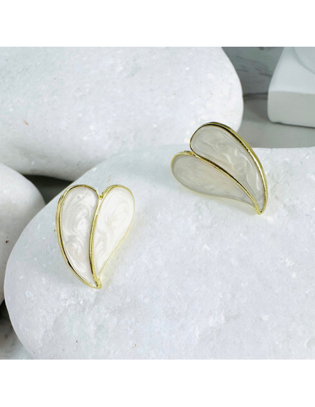 Kolczyki SERCE SERDUSZKO BOHO Lolita Accessories srebrny sztyft 925 ECRU