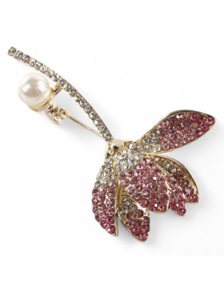 BROSZKA BROSZA ELEGANCKI  KWIATEK z CYRKONIAMI RÓŻOWY LOLITA AKCESORIA