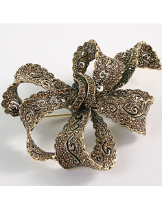 BROSZKA BROSZA Wiktoriańska Ażurowa Kokarda Stare Złoto...