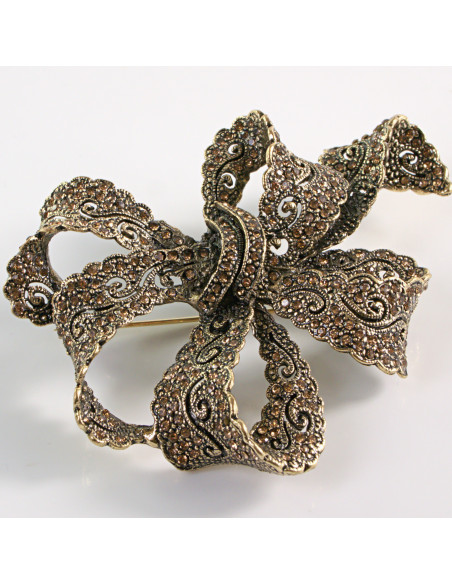 BROSZKA BROSZA Wiktoriańska Ażurowa Kokarda Stare Złoto Lolita Akcesoria