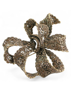BROSZKA BROSZA Wiktoriańska Ażurowa Kokarda Stare Złoto... 2