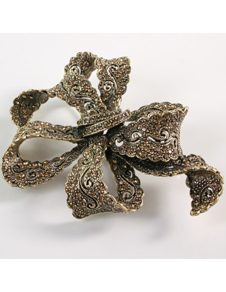 BROSZKA BROSZA Wiktoriańska Ażurowa Kokarda Stare Złoto Lolita Akcesoria