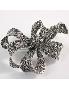 BROSZKA BROSZA Wiktoriańska Ażurowa Kokarda Stare Srebro...