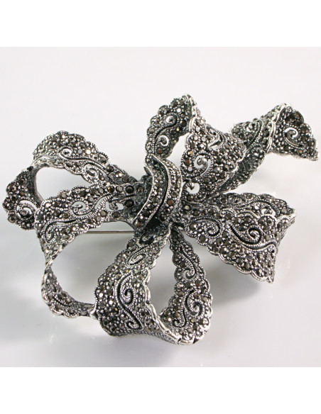 BROSZKA BROSZA Wiktoriańska Ażurowa Kokarda Stare Srebro Lolita Akcesoria