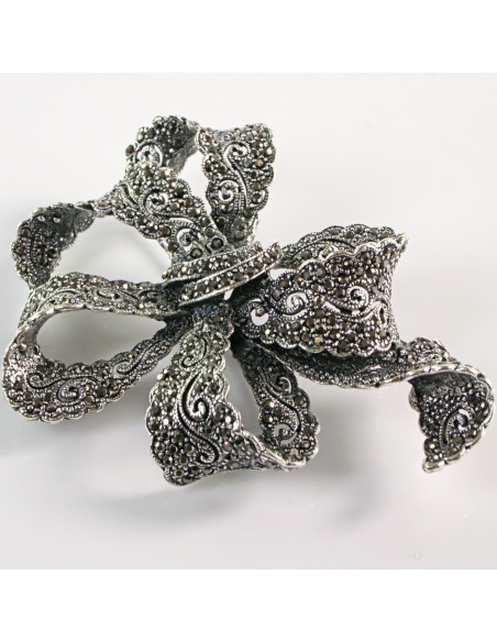 BROSZKA BROSZA Wiktoriańska Ażurowa Kokarda Stare Srebro Lolita Akcesoria