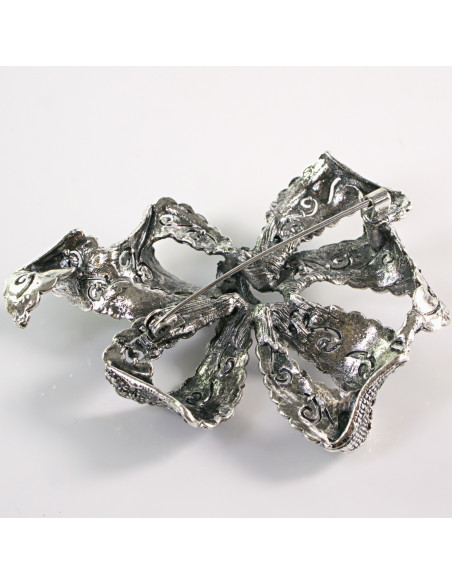 BROSZKA BROSZA Wiktoriańska Ażurowa Kokarda Stare Srebro Lolita Akcesoria