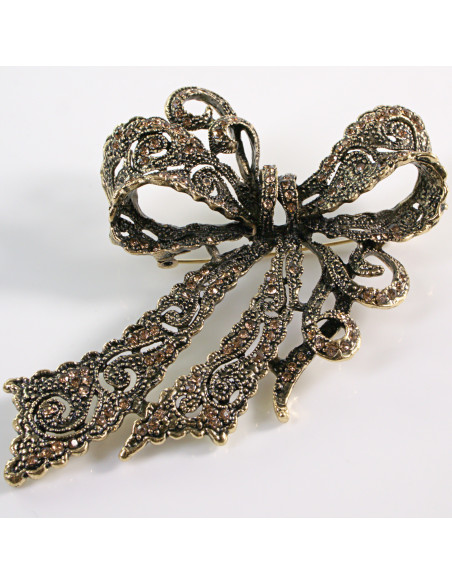 BROSZKA BROSZA Wiktoriańska Ażurowa Kokarda Stare Złoto  Lolita Akcesoria