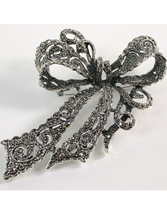 BROSZKA BROSZA Wiktoriańska Ażurowa Kokarda Stare Srebro...