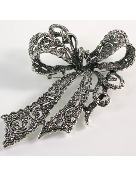 BROSZKA BROSZA Wiktoriańska Ażurowa Kokarda Stare Srebro Lolita Akcesoria