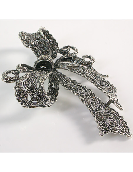 BROSZKA BROSZA Wiktoriańska Ażurowa Kokarda Stare Srebro Lolita Akcesoria