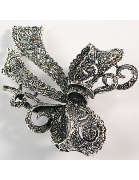 BROSZKA BROSZA Wiktoriańska Ażurowa Kokarda Stare Srebro Lolita Akcesoria