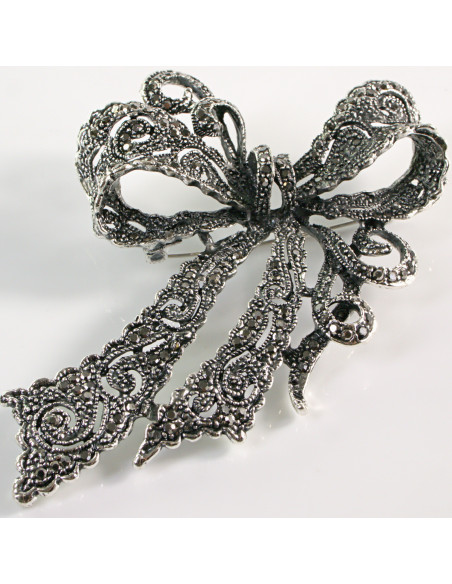 BROSZKA BROSZA Wiktoriańska Ażurowa Kokarda Stare Srebro Lolita Akcesoria