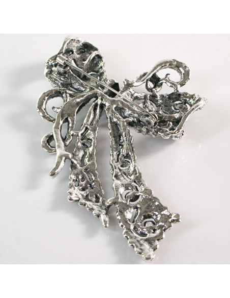 BROSZKA BROSZA Wiktoriańska Ażurowa Kokarda Stare Srebro Lolita Akcesoria