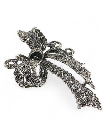 BROSZKA BROSZA Wiktoriańska Ażurowa Kokarda Stare Srebro Lolita Akcesoria