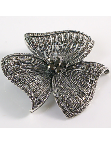 BROSZKA BROSZA Wiktoriański  Ażurowy KWIAT  Stare Srebro Lolita Akcesoria