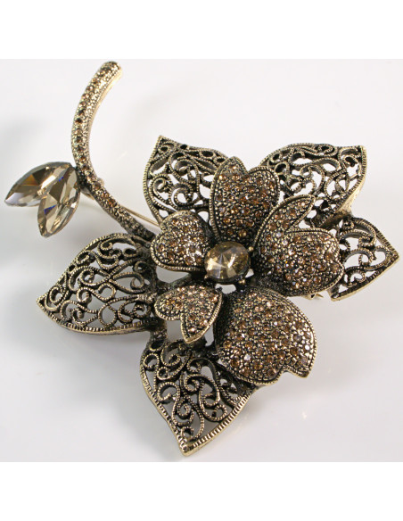 BROSZKA BROSZA Wiktoriański  Ażurowy KWIAT  Stare Złoto Lolita Akcesoria