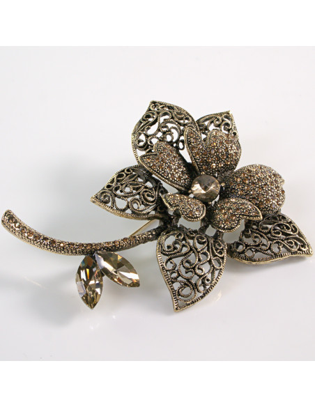 BROSZKA BROSZA Wiktoriański  Ażurowy KWIAT  Stare Złoto Lolita Akcesoria