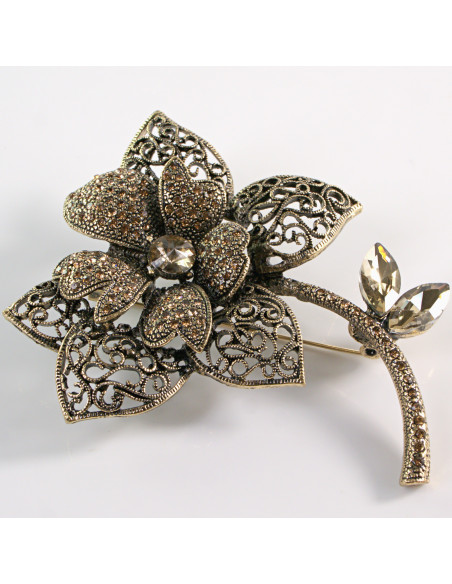 BROSZKA BROSZA Wiktoriański  Ażurowy KWIAT  Stare Złoto Lolita Akcesoria