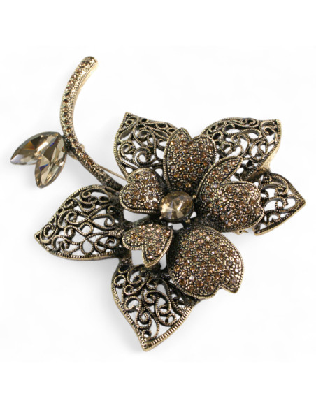 BROSZKA BROSZA Wiktoriański  Ażurowy KWIAT  Stare Złoto Lolita Akcesoria