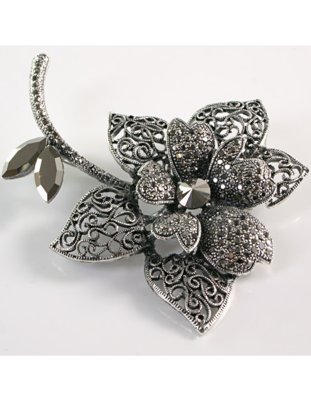 BROSZKA BROSZA Wiktoriański  Ażurowy KWIAT  Stare Srebro Lolita Akcesoria