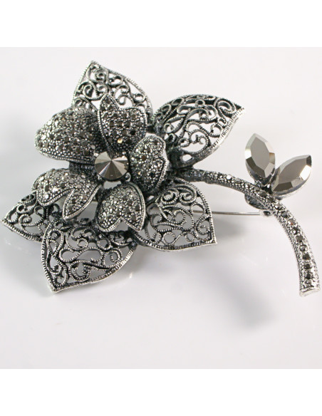 BROSZKA BROSZA Wiktoriański  Ażurowy KWIAT  Stare Srebro Lolita Akcesoria