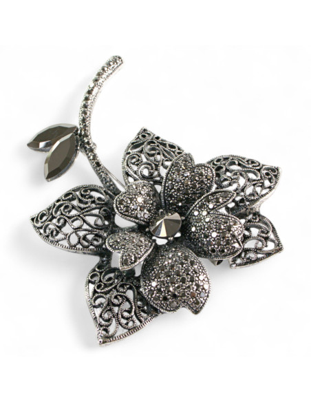 BROSZKA BROSZA Wiktoriański  Ażurowy KWIAT  Stare Srebro Lolita Akcesoria