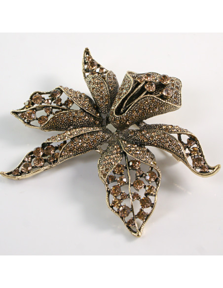 BROSZKA BROSZA Wiktoriański  Ażurowy KWIAT  Stare Złoto Lolita Akcesoria