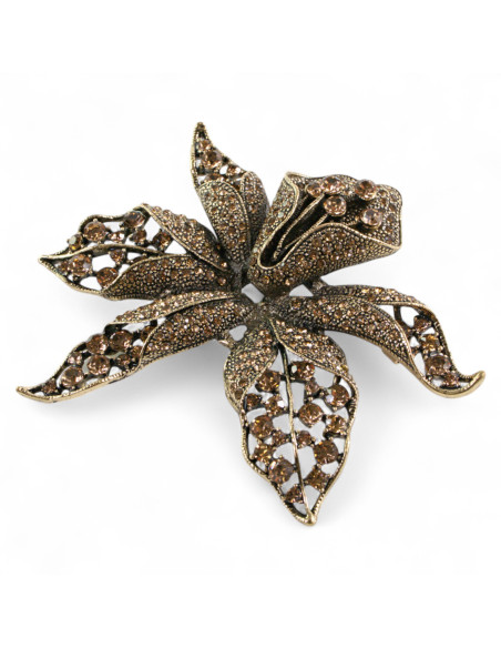 BROSZKA BROSZA Wiktoriański  Ażurowy KWIAT  Stare Złoto Lolita Akcesoria