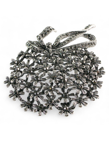 BROSZKA BROSZA Wiktoriański  Ażurowy KWIAT  Stare Srebro Lolita Akcesoria