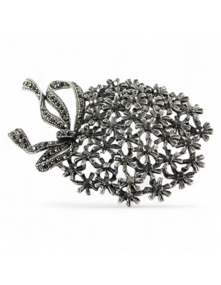 BROSZKA BROSZA Wiktoriański  Ażurowy KWIAT  Stare Srebro Lolita Akcesoria