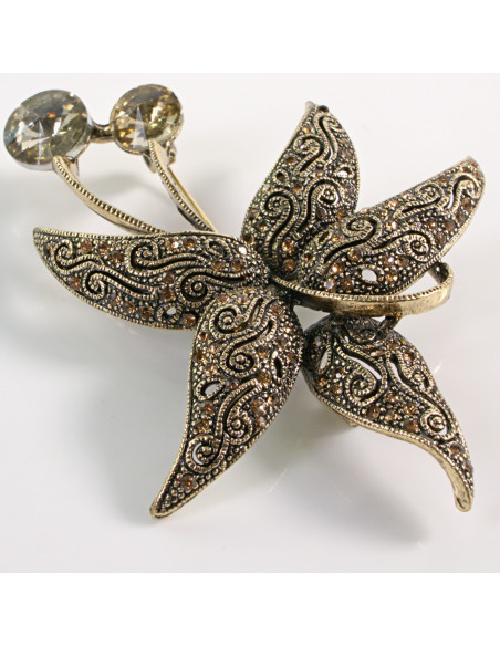 BROSZKA BROSZA Wiktoriański  Ażurowy KWIAT  Stare Złoto Lolita Akcesoria