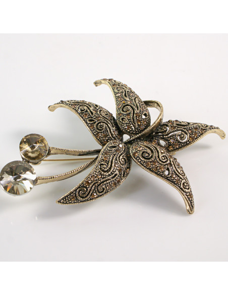 BROSZKA BROSZA Wiktoriański  Ażurowy KWIAT  Stare Złoto Lolita Akcesoria