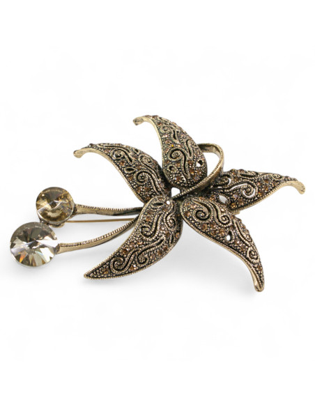 BROSZKA BROSZA Wiktoriański  Ażurowy KWIAT  Stare Złoto Lolita Akcesoria