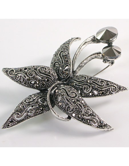 BROSZKA BROSZA Wiktoriański  Ażurowy KWIAT  Stare Srebro Lolita Akcesoria