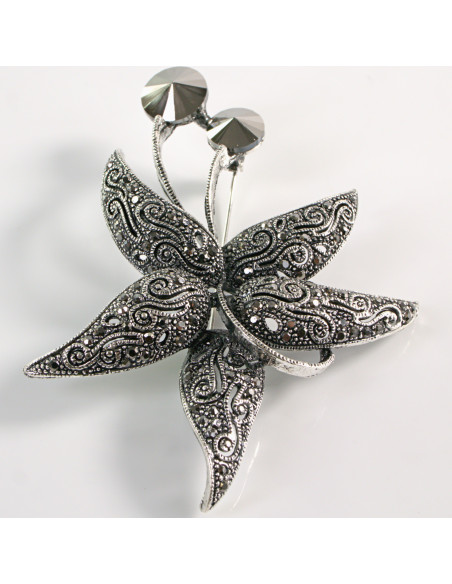 BROSZKA BROSZA Wiktoriański  Ażurowy KWIAT  Stare Srebro Lolita Akcesoria