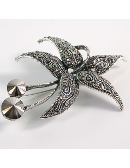 BROSZKA BROSZA Wiktoriański  Ażurowy KWIAT  Stare Srebro Lolita Akcesoria