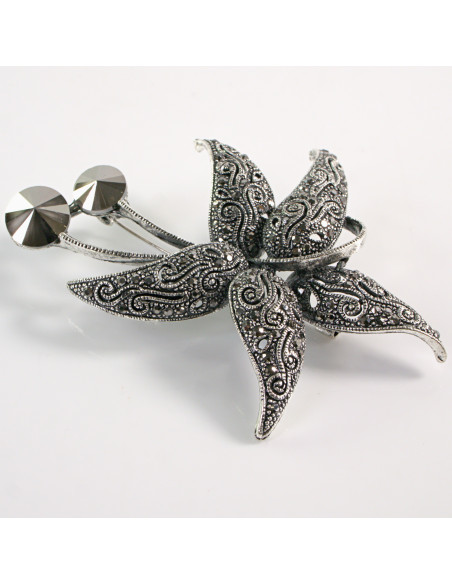 BROSZKA BROSZA Wiktoriański  Ażurowy KWIAT  Stare Srebro Lolita Akcesoria