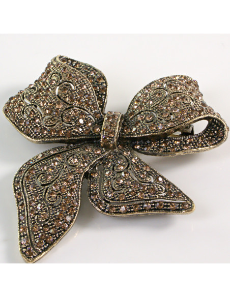 BROSZKA BROSZA Wiktoriańska Ażurowa Kokarda Stare Złoto  Lolita Akcesoria