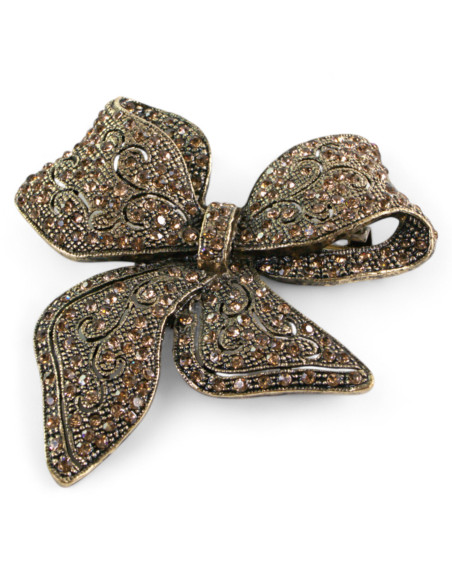 BROSZKA BROSZA Wiktoriańska Ażurowa Kokarda Stare Złoto  Lolita Akcesoria