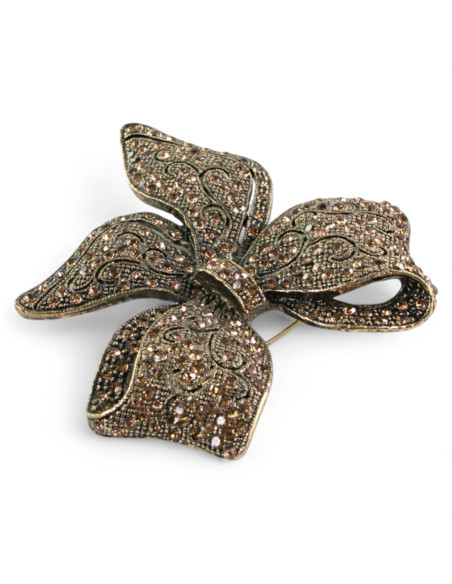 BROSZKA BROSZA Wiktoriańska Ażurowa Kokarda Stare Złoto  Lolita Akcesoria