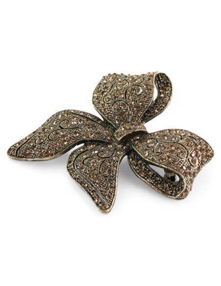 BROSZKA BROSZA Wiktoriańska Ażurowa Kokarda Stare Złoto  Lolita Akcesoria