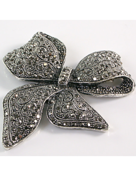 BROSZKA BROSZA Wiktoriańska Ażurowa Kokarda Stare Srebro Lolita Akcesoria