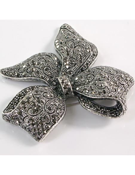 BROSZKA BROSZA Wiktoriańska Ażurowa Kokarda Stare Srebro Lolita Akcesoria