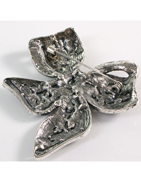 BROSZKA BROSZA Wiktoriańska Ażurowa Kokarda Stare Srebro Lolita Akcesoria