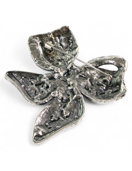 BROSZKA BROSZA Wiktoriańska Ażurowa Kokarda Stare Srebro Lolita Akcesoria