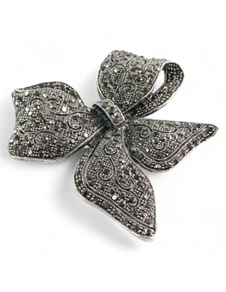 BROSZKA BROSZA Wiktoriańska Ażurowa Kokarda Stare Srebro Lolita Akcesoria